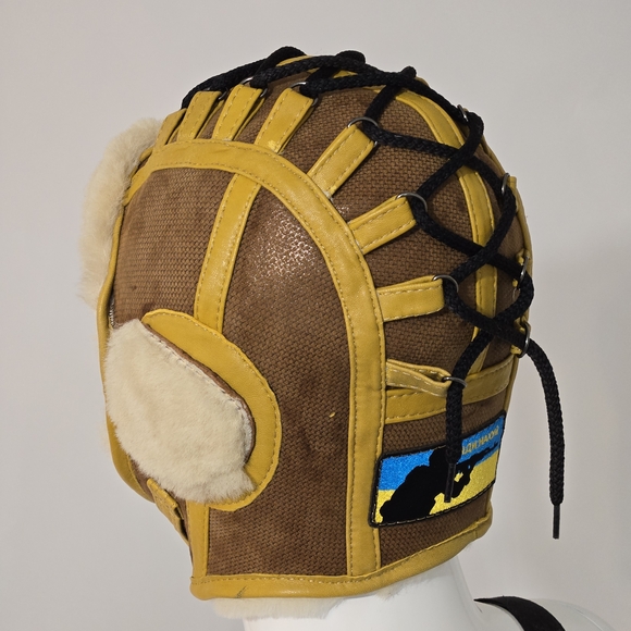 Brown and Yellow Aviator Hat with Fur Trim - Picture 2 of 6